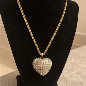 Gold Heart Pendant Necklace with Rhinestones